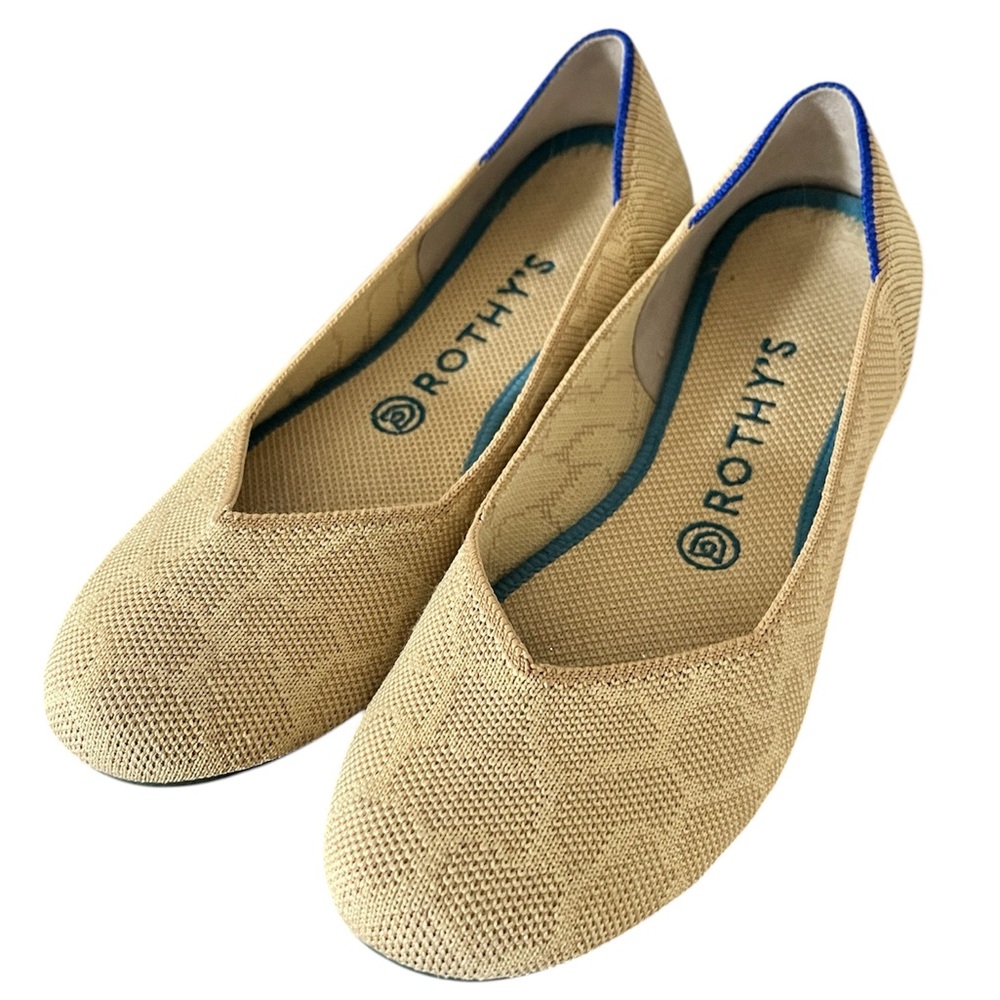 Rothy’s The Flat Sahara Gold Giraffe print slip on shoes discontinued washable 8